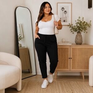 Judy Blue Black High Rise Jogger Pants Drawstring Stretch Denim Size 15